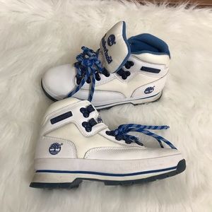 White & Blue Timberlands women’s 6.5